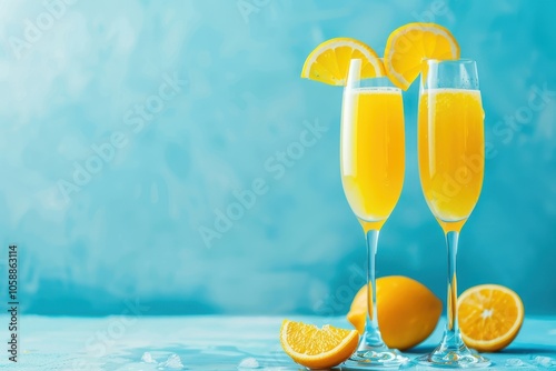 Wallpaper Mural Summer mimosa cocktail with orange juice on light blue background for bar menu concept with space for text Torontodigital.ca