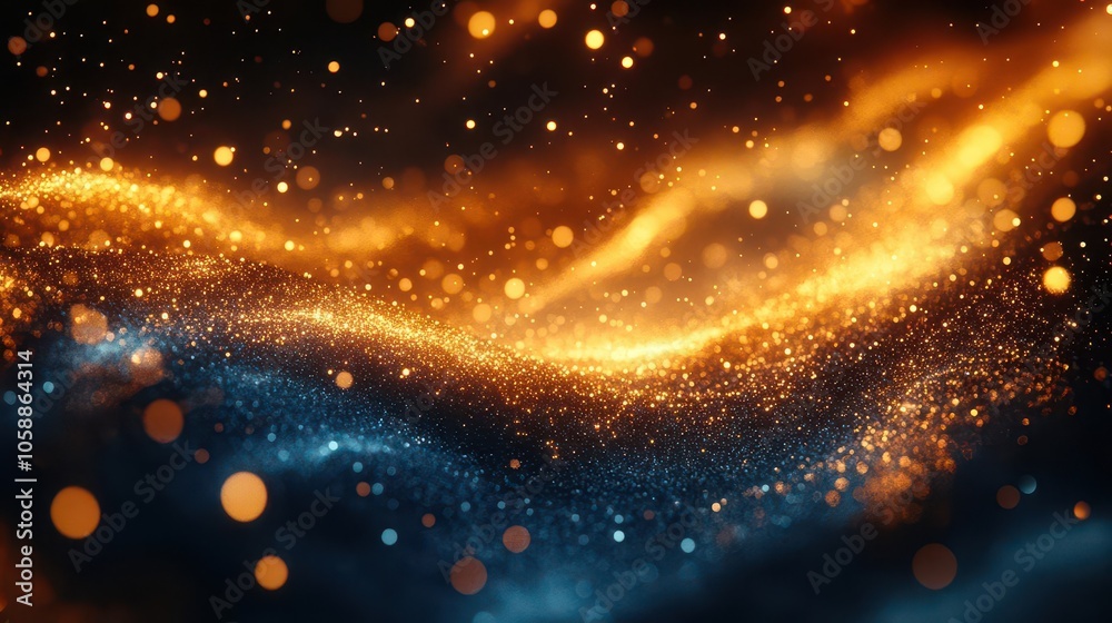 mesmerizing abstract background featuring shimmering blue and gold glitter lights, creating a festive atmosphere with a soft bokeh effect, ideal for invitations and celebrations