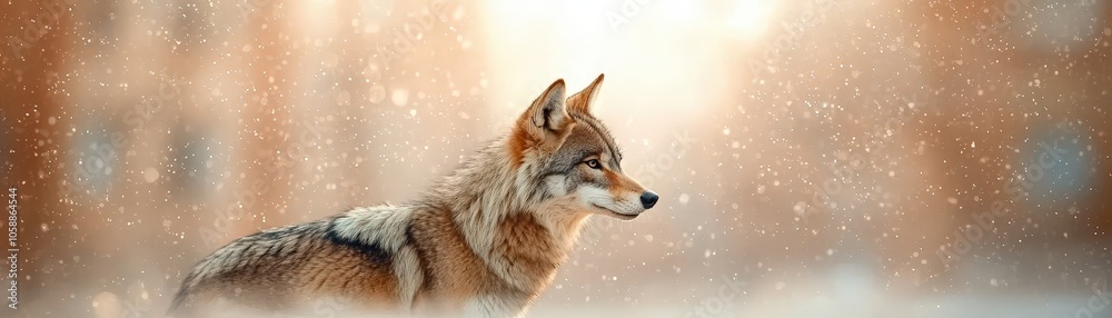 Majestic Wolf in Winter Wonderland with Snowfall   Wildlife Photography