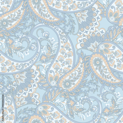 Floral Seamless vector pattern with paisley ornament.
