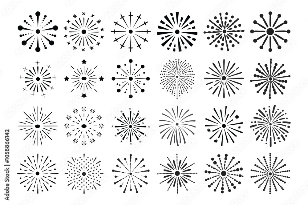 Abstract Black and White Fireworks Vector Icons Collection Abstract Black and White Fireworks Vector Icons Collection