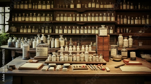 bottles pharmacy table