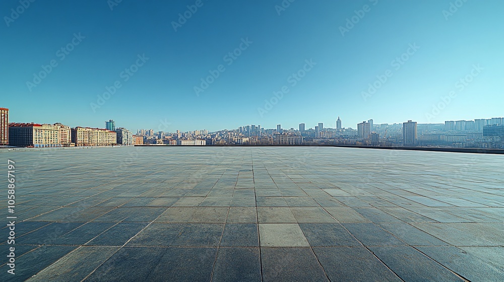 Urban Skyline with Central City View Featuring Pathway and Parking Area for Automotive Advertising Urban Skyline with Central City View Featuring Pathway and Parking Area for Automotive Advertising