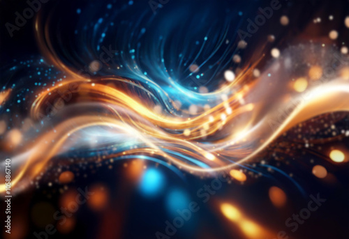 Abstract background with orange and blue glowing lines, resembling a stream of energy.