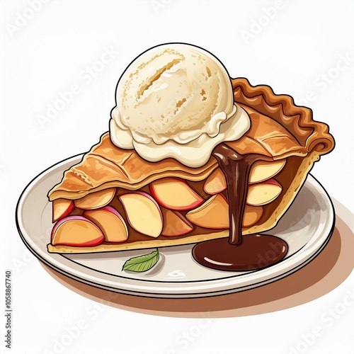 Isolated slice of apple pie with a scoop of ice cream