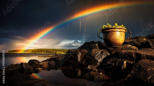 myth rainbow with a pot of gold photo