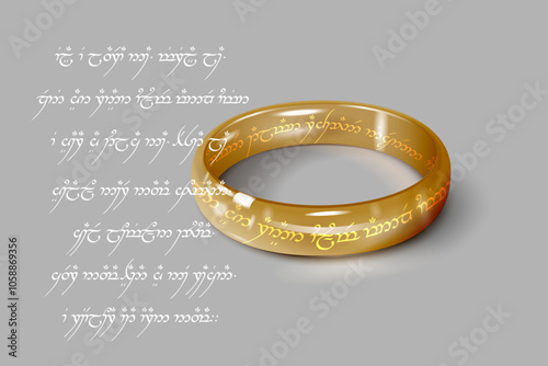 Medieval Magical Fantasy Ring with inscription on elf One Ring to rule them all