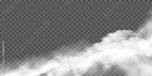 Realistic border of white fog, smog transparent special effect