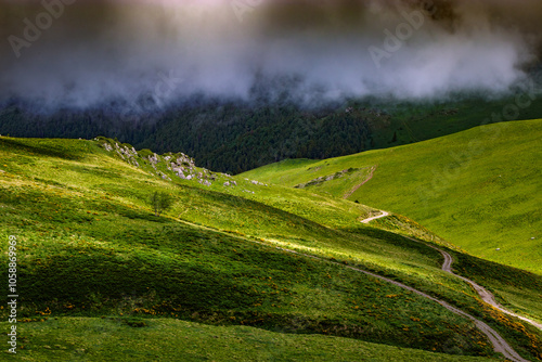 Photo of the Col de Pailheres located in the Ariège department, in the French Pyrenees. This pass culminates at an altitude of 2,001 meters above the town of Mijanès in the Pyrenees mountains. photo