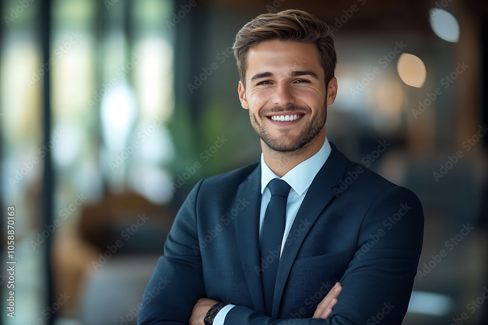 Successful Businessman in Suit, Smiling & Looking at Camera Successful Businessman in Suit, Smiling & Looking at Camera