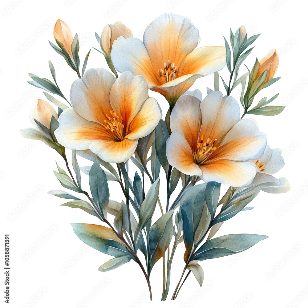A bouquet of flowers with a blue background. Generative AI A bouquet of flowers with a blue background. Generative AI