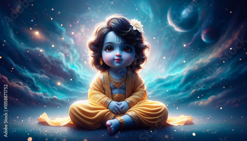 little Krishna on a background of space