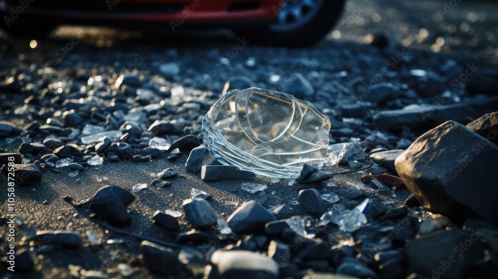 debris road broken glass debris road broken glass