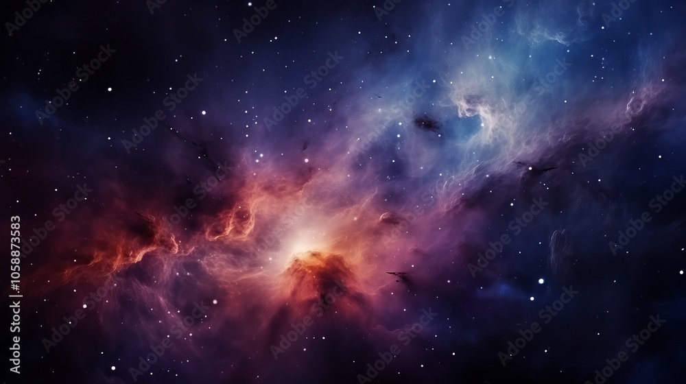 Fototapeta premium Exploring the vibrant hues of a distant nebula in deep space during a clear cosmic night