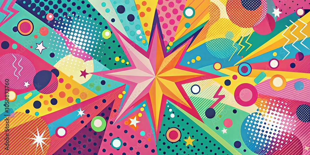 A radiant star explodes in a kaleidoscope of vibrant shapes and patterns, each element pulsating with energy and joy. A radiant star explodes in a kaleidoscope of vibrant shapes and patterns, each element pulsating with energy and joy.