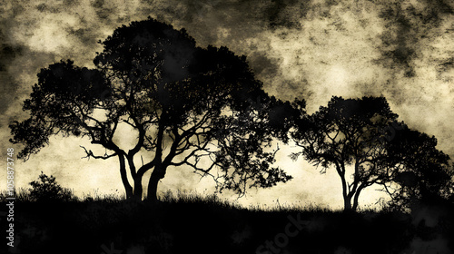 A Journey Through a Magical Umbral Landscape: Shadows, Light, and Ancient Trees photo