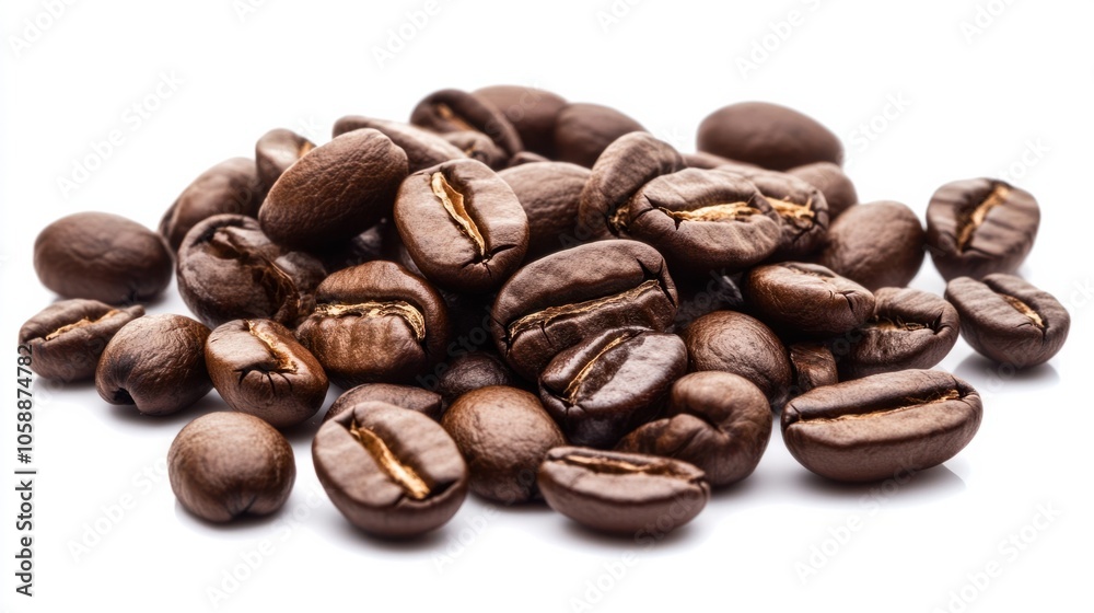 Coffee beans scattered with glossy brown tones, representing a fresh aroma, isolated on transparent background Coffee beans scattered with glossy brown tones, representing a fresh aroma, isolated on transparent background