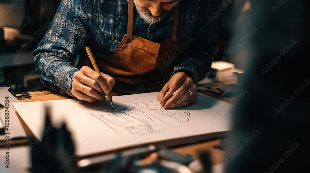 An artist sketches a fashionable dress design during a creative session in a design studio filled with sketches and materials An artist sketches a fashionable dress design during a creative session in a design studio filled with sketches and materials