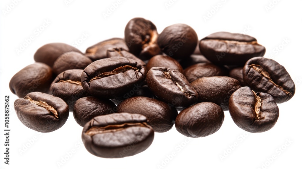Glossy coffee beans with deep brown tones, ideal for coffee-themed visuals, isolated on transparent background Glossy coffee beans with deep brown tones, ideal for coffee-themed visuals, isolated on transparent background