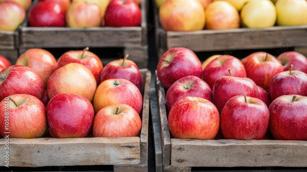 Fresh apples displayed at a market, emphasizing the healthy food concept. The vibrant apples create an inviting scene, perfect for conveying the essence of healthy eating with ample copy space. Fresh apples displayed at a market, emphasizing the healthy food concept. The vibrant apples create an inviting scene, perfect for conveying the essence of healthy eating with ample copy space.