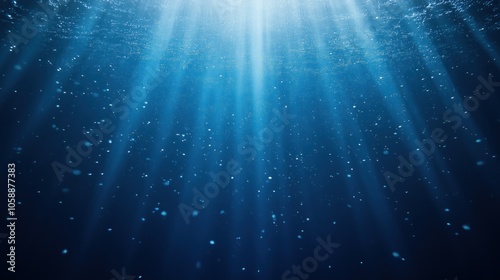 Underwater Sunlight, Rays of Light, Bubbles, Ocean Depth, Serene Blue, Aquatic Tranquility, Marine Atmosphere, Submerged Illumination, Sea Life Habitat, Deep Sea Mystique
