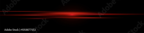 Speed ​​vector illustration, road. Red laser beams isolated on black background. Abstract light effect. Red lens flash. Horizontal rays glowing in the dark.