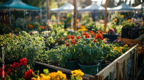 Wallpaper Mural Colorful flower market bustling with activity during a sunny afternoon in a vibrant outdoor setting Torontodigital.ca