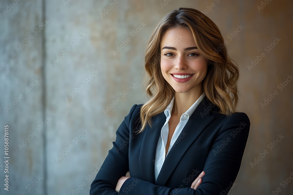 Successful Businesswoman in Office, Smiling Confidently Successful Businesswoman in Office, Smiling Confidently