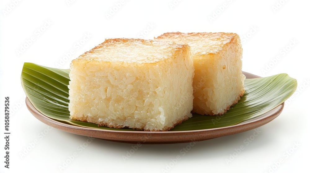 Delicious sticky rice cakes on banana leaf plate for culinary delight Delicious sticky rice cakes on banana leaf plate for culinary delight