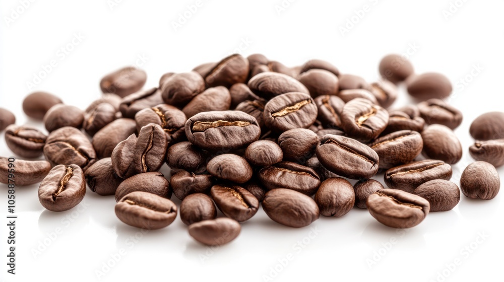 Scattered coffee beans in rich brown tones, symbolizing freshness, isolated on transparent background Scattered coffee beans in rich brown tones, symbolizing freshness, isolated on transparent background