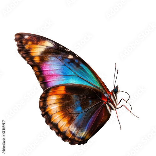 Photo of a vibrant isolated butterfly in different collors hues, highly detailed wings  on a transparent background photo