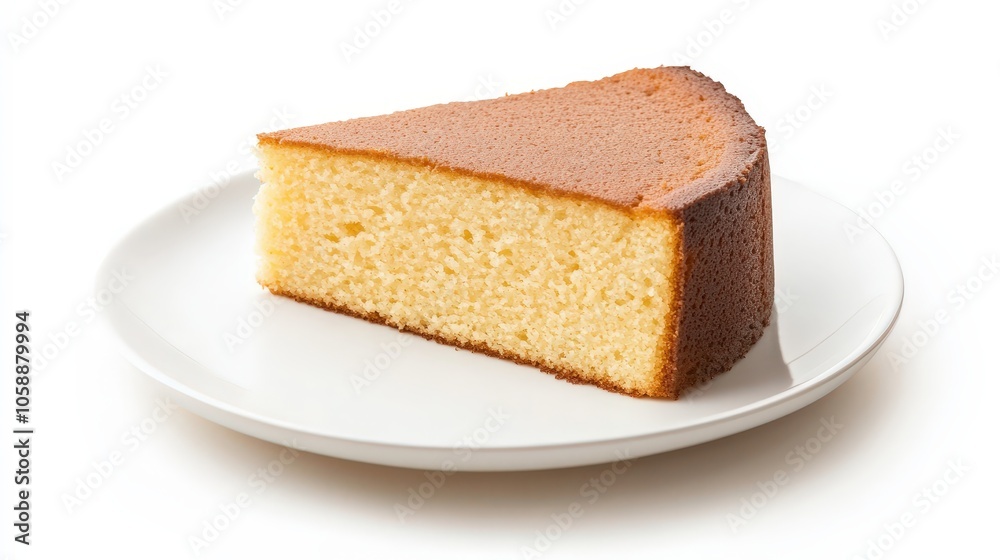 Delicious slice of homemade sponge cake on white plate Delicious slice of homemade sponge cake on white plate