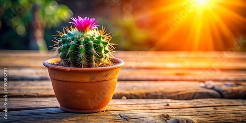 A Tiny Cactus Blooms Under a Golden Sky, Embracing the Warmth of the Setting Sun