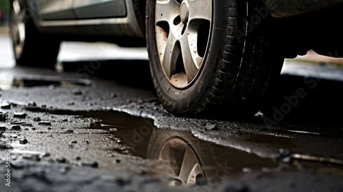 sticky road tar on car photo