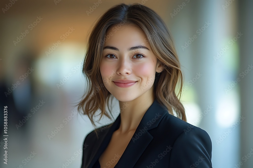 Young Businesswoman in Black Blazer with Neutral Background Young Businesswoman in Black Blazer with Neutral Background