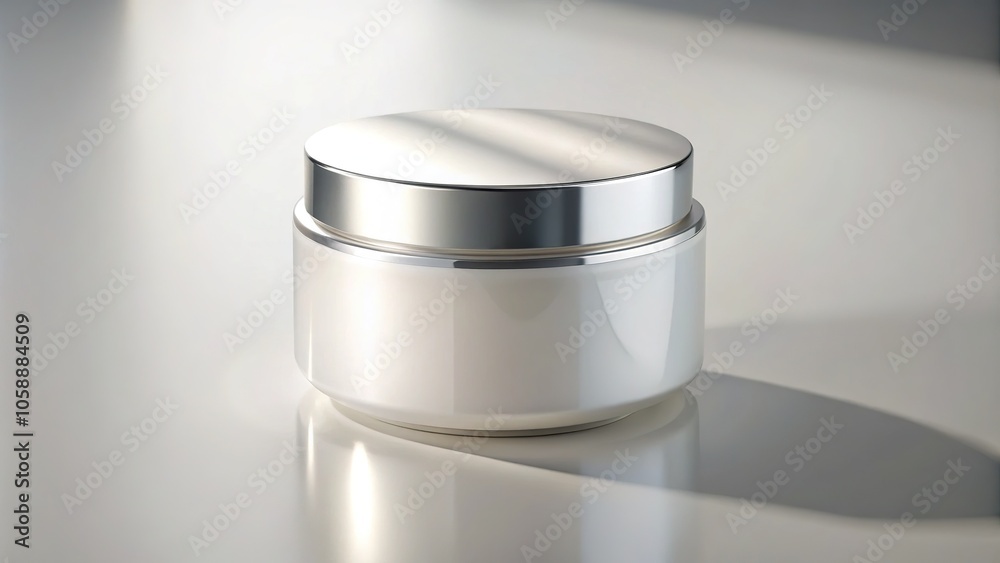**Elegant White Jar with Silver Lid and Mockup Label - Drone Photography** **Elegant White Jar with Silver Lid and Mockup Label - Drone Photography**
