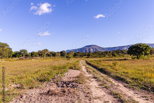 vista das serras na cidade de Alto Paraiso de Goiás, região da Chapada dos Veadeiros, Estado de Goiás, Brasil photo