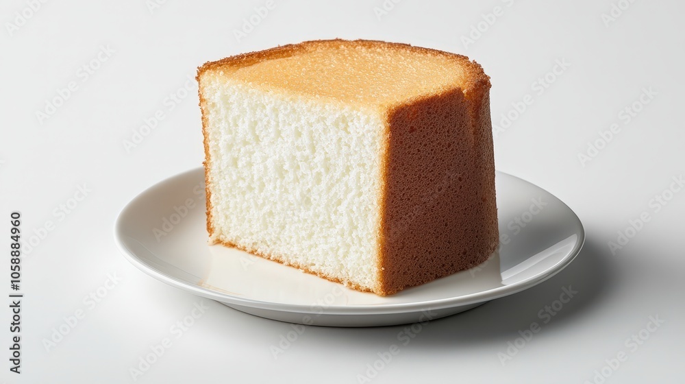 Delicious slice of fluffy sponge cake on a white plate Delicious slice of fluffy sponge cake on a white plate