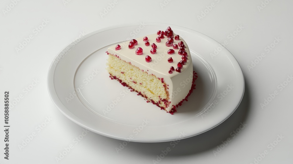 Slice of vanilla cake with white frosting and red sprinkles on plate Slice of vanilla cake with white frosting and red sprinkles on plate