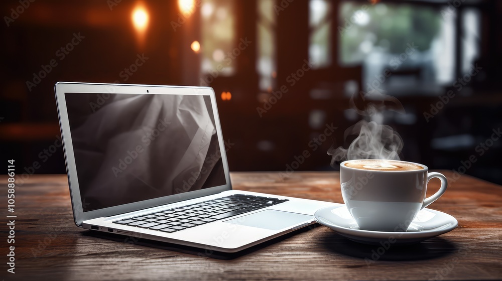Fototapeta premium morning laptop and coffee