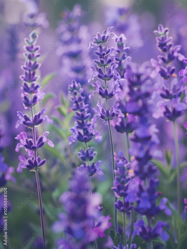 Fototapeta premium Vibrant purple flowers in a field