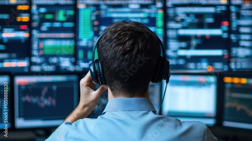 Air Traffic Controller at Work with Headset