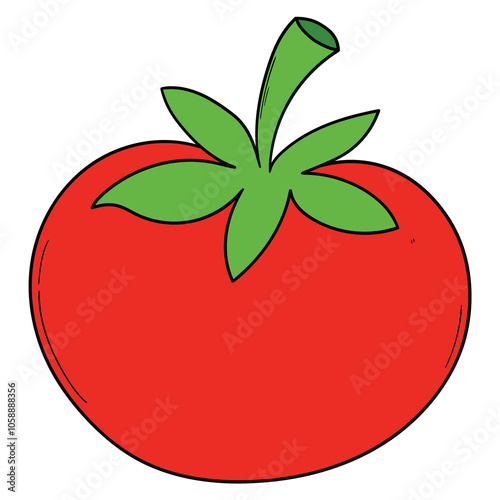 Hand drawn cartoon red tomato on white background.