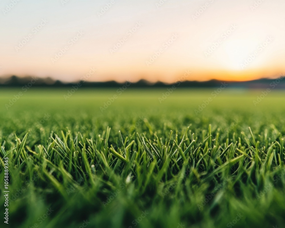 Fototapeta premium Baseball Stadium Sunset View with Grass Foreground