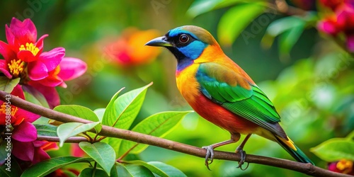 Stunning Portrait of a Colorful Macau Bird Perched on a Vibrant Tree Branch in Nature's Splendor