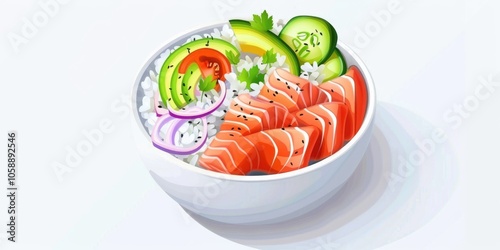 Vibrant vegetable and fish sushi salad served in a bowl