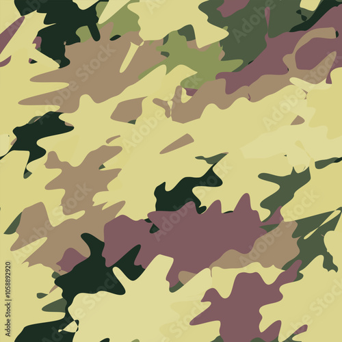 Seamless military camouflage pattern with a green and brown forest texture