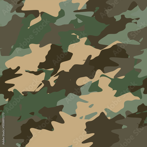Seamless military camouflage pattern fabric texture with green and brown forest design