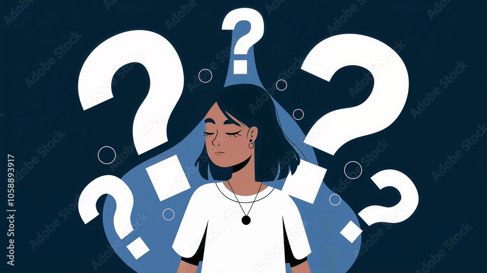 Cartoon pf Woman with question mark Cartoon pf Woman with question mark