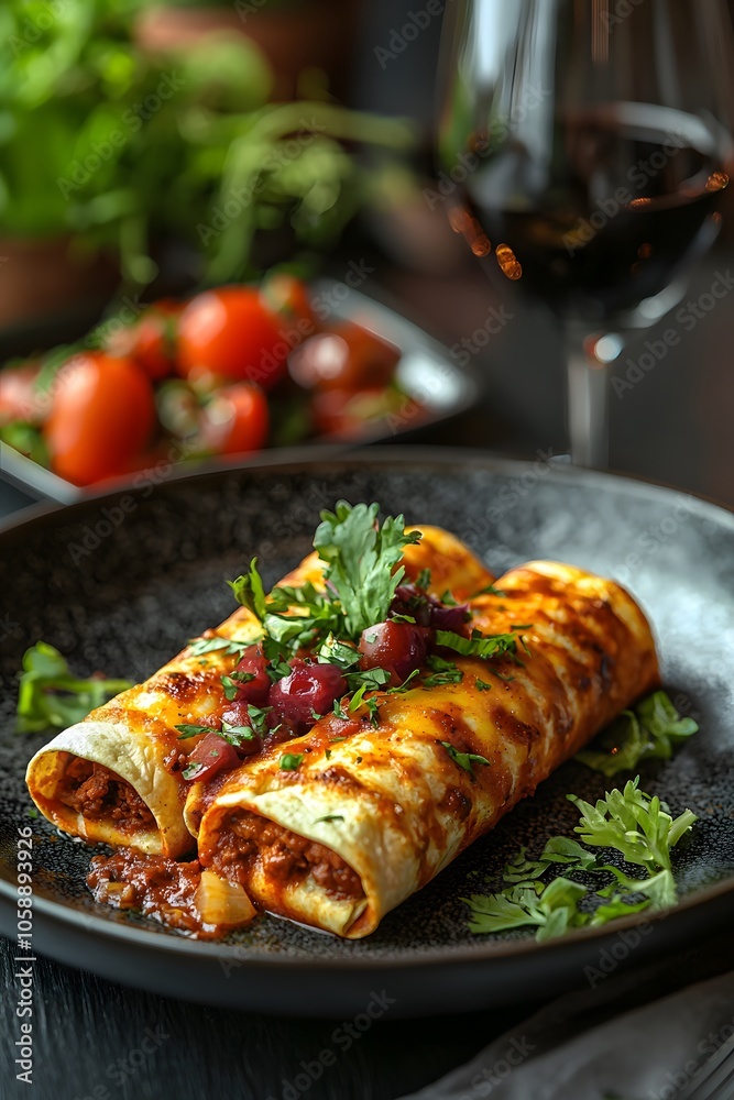Poster Product Beef Enchiladas with Red Sauce. Illustration background for presentation Poster Product Beef Enchiladas with Red Sauce. Illustration background for presentation